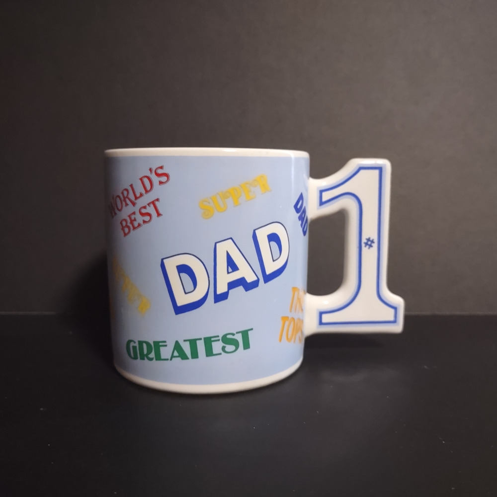 Vintage Russ World's Best Dad Mug - Blue and White #1 Handle